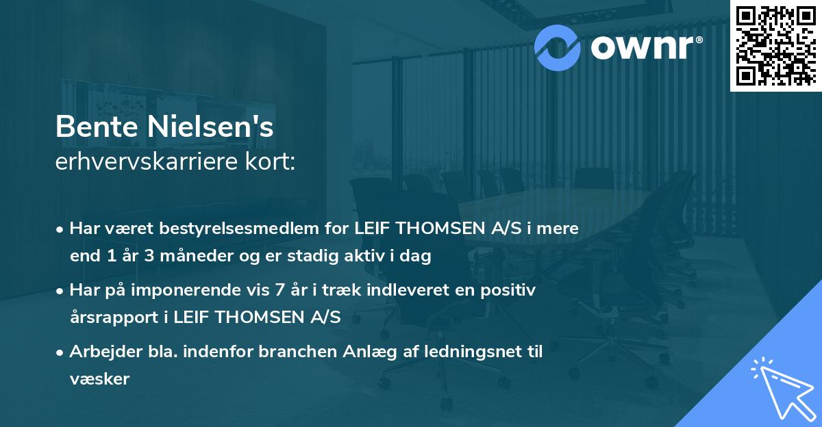 Bente Nielsen's erhvervskarriere kort
