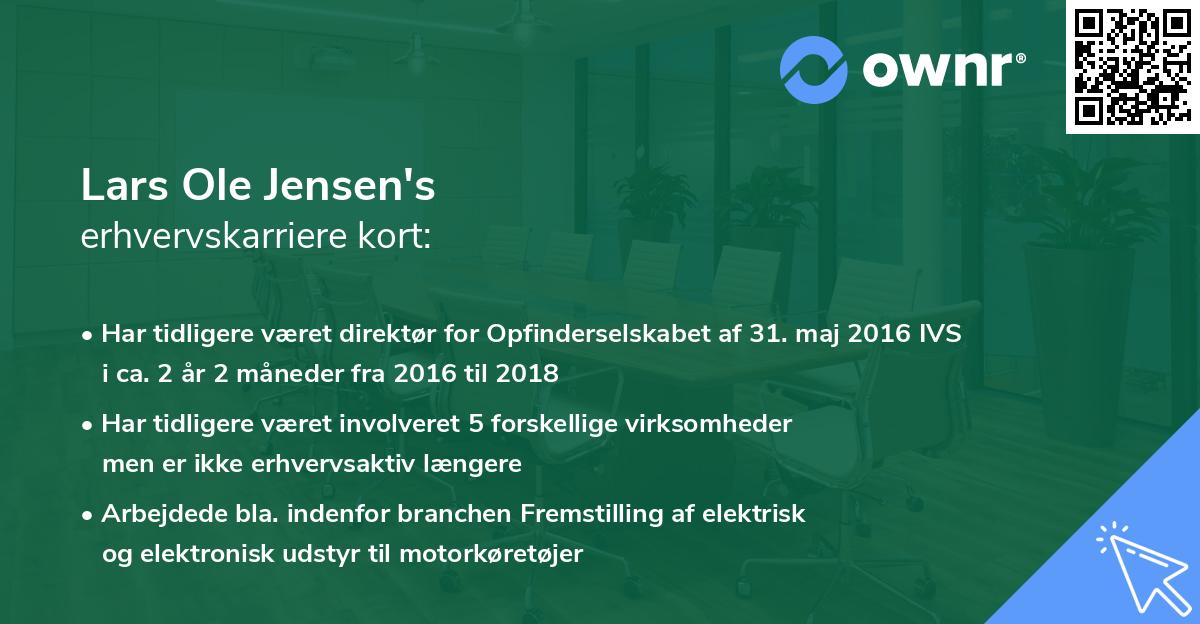 Lars Ole Jensen's erhvervskarriere kort
