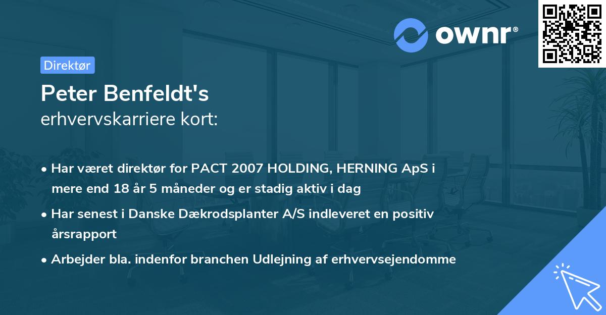 Peter Benfeldt's erhvervskarriere kort