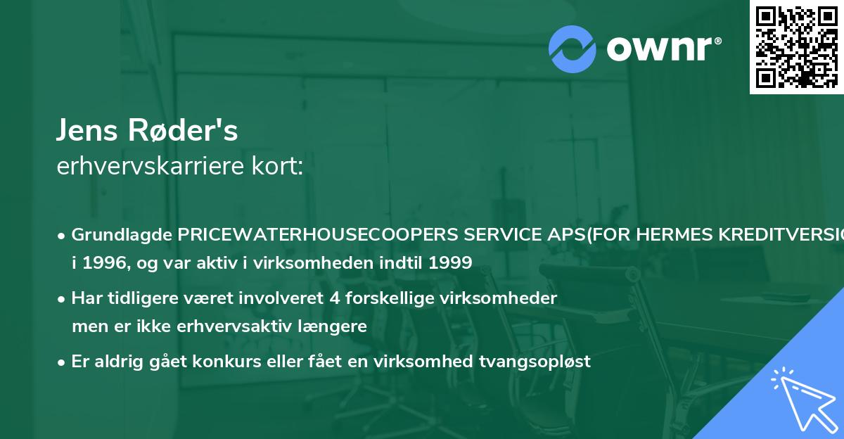 Jens Røder's erhvervskarriere kort