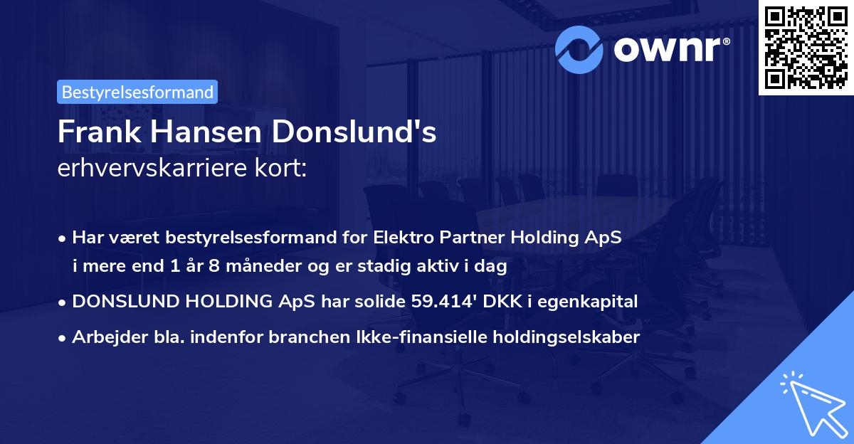 Frank Hansen Donslund's erhvervskarriere kort