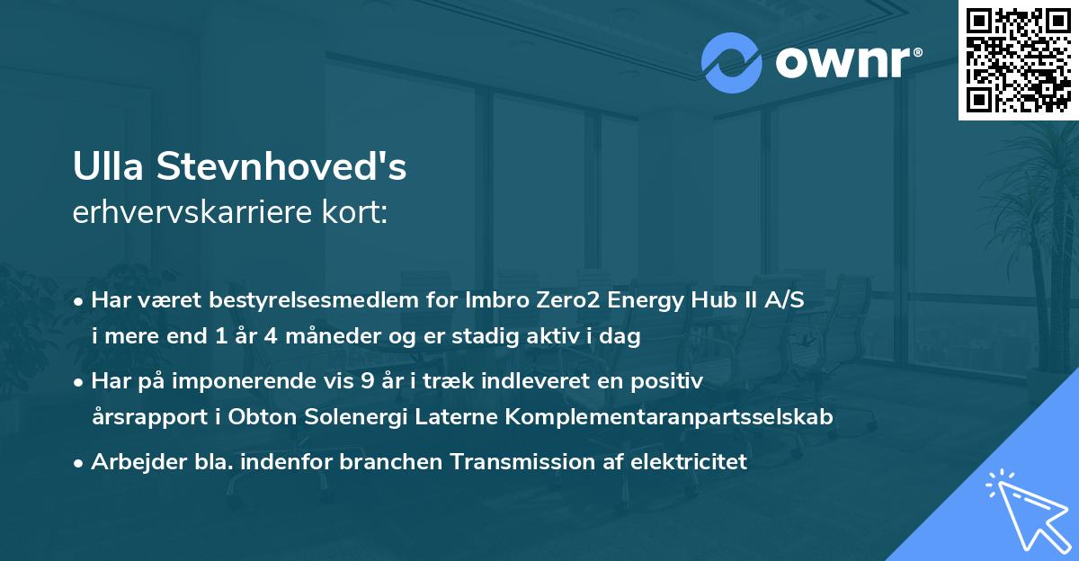 Ulla Stevnhoved's erhvervskarriere kort