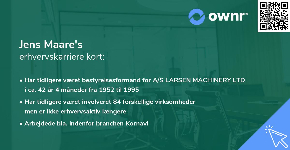 Jens Maare's erhvervskarriere kort
