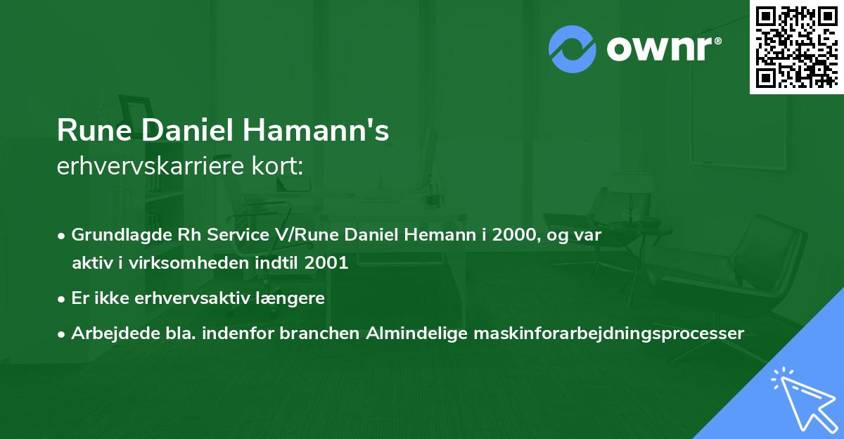 Rune Daniel Hamann's erhvervskarriere kort