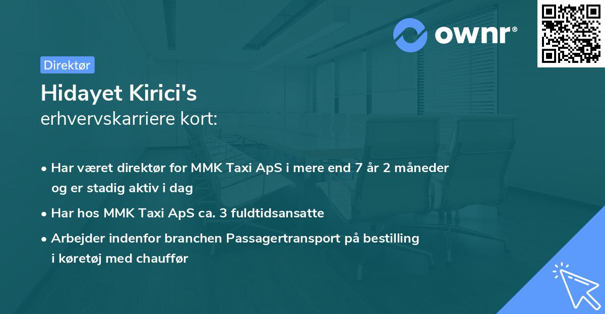 Hidayet Kirici's erhvervskarriere kort
