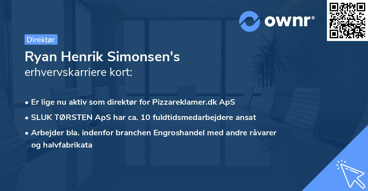 Ryan Henrik Simonsen's erhvervskarriere kort