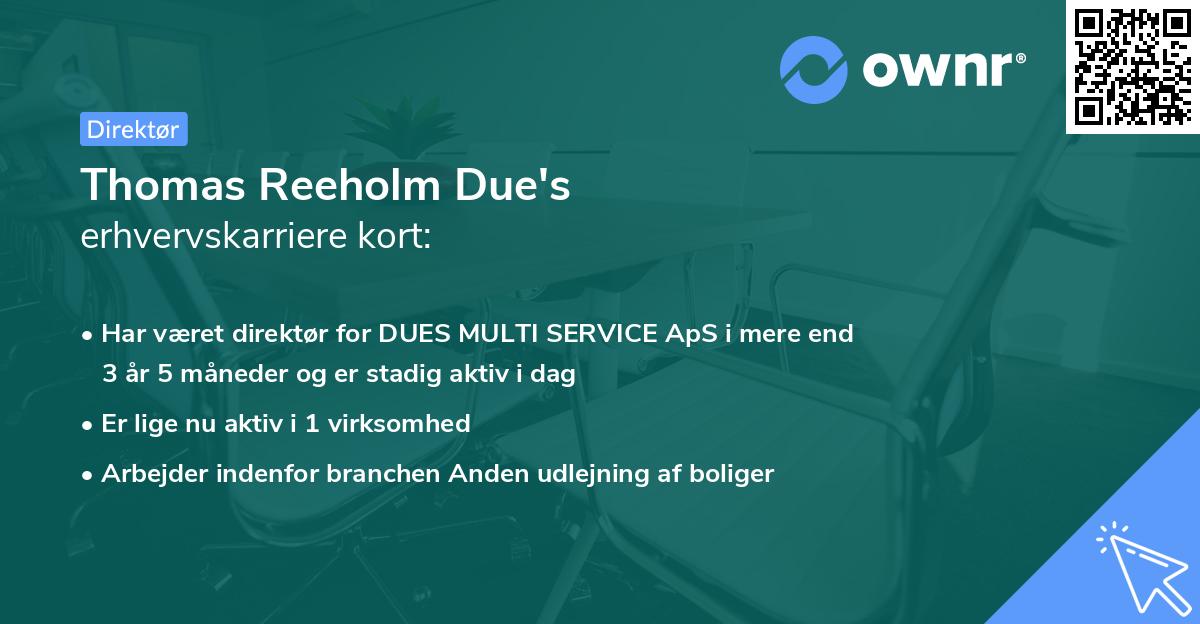 Thomas Reeholm Due's erhvervskarriere kort