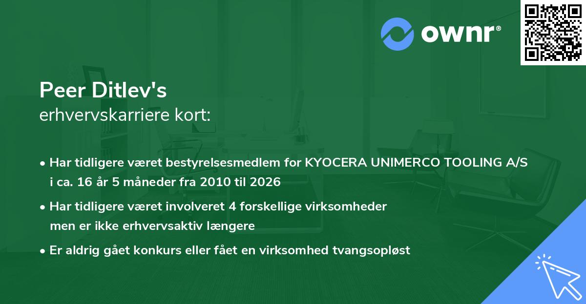 Peer Ditlev's erhvervskarriere kort