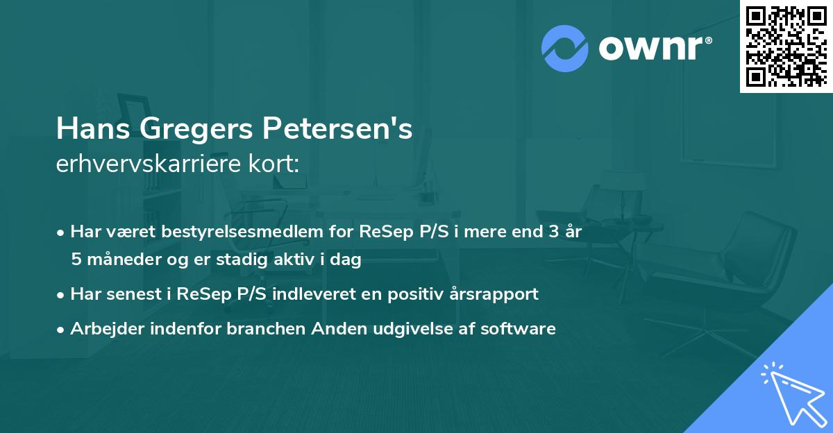 Hans Gregers Petersen's erhvervskarriere kort