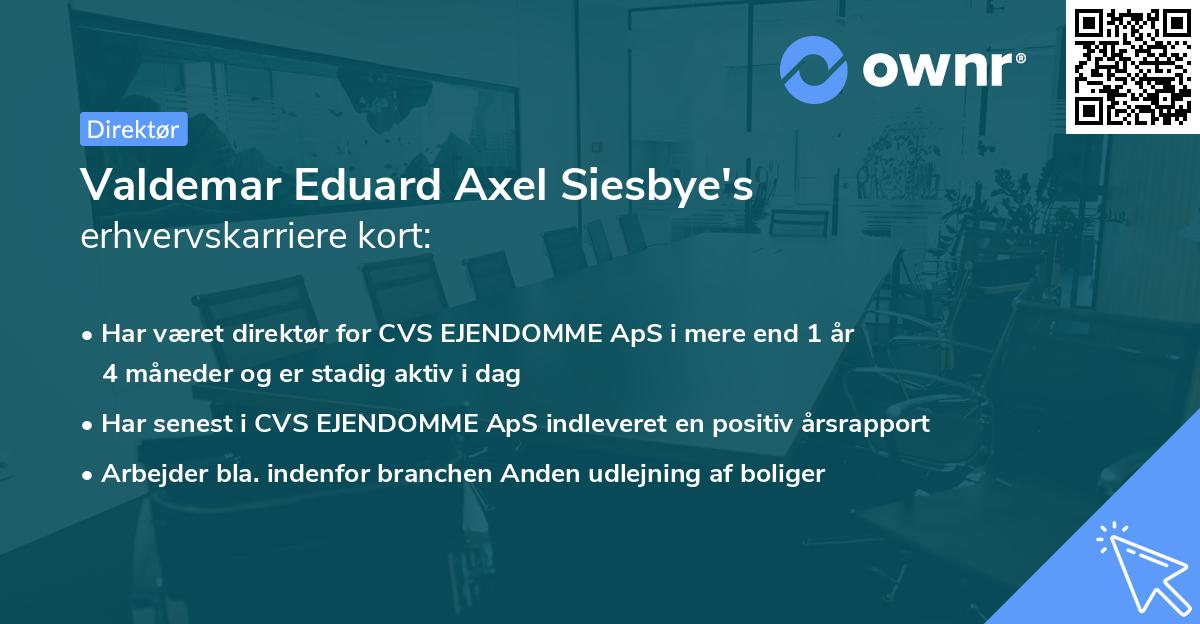 Valdemar Eduard Axel Siesbye's erhvervskarriere kort