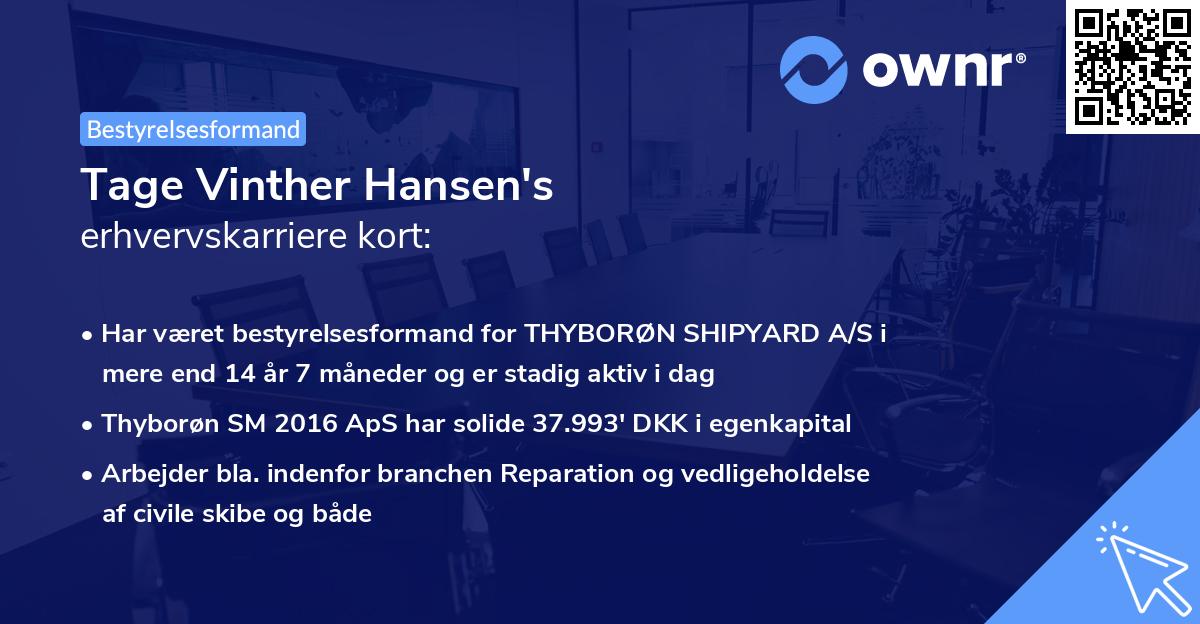 Tage Vinther Hansen's erhvervskarriere kort