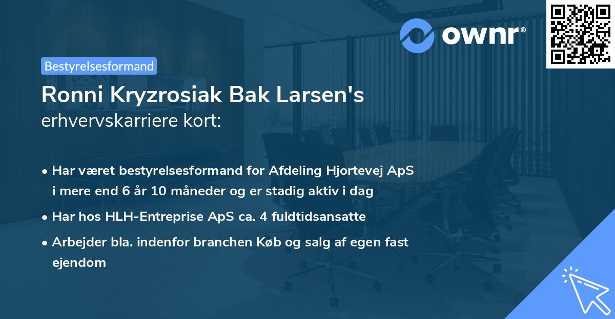 Ronni Kryzrosiak Bak Larsen's erhvervskarriere kort