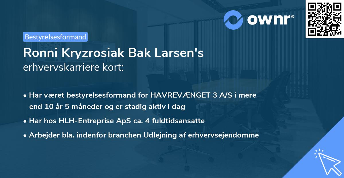 Ronni Kryzrosiak Bak Larsen's erhvervskarriere kort