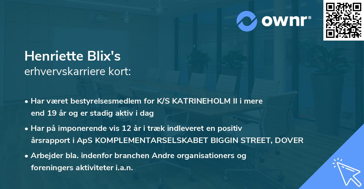 Henriette Blix's erhvervskarriere kort