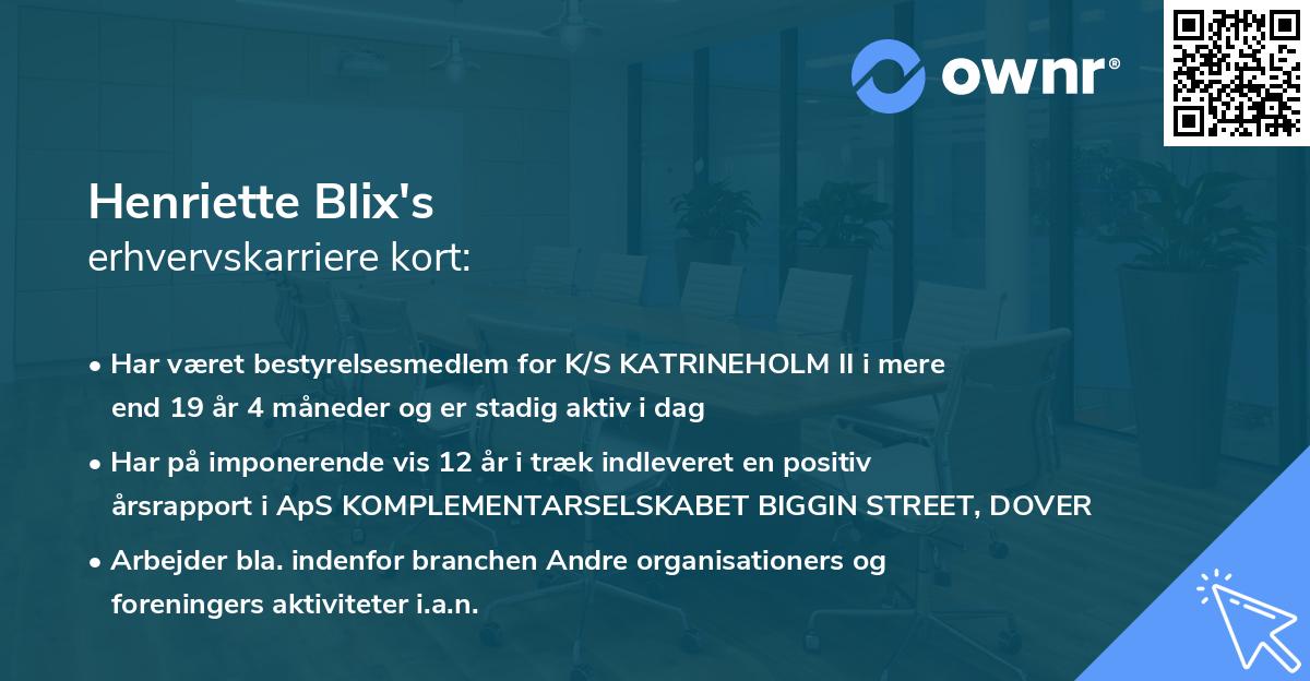 Henriette Blix's erhvervskarriere kort