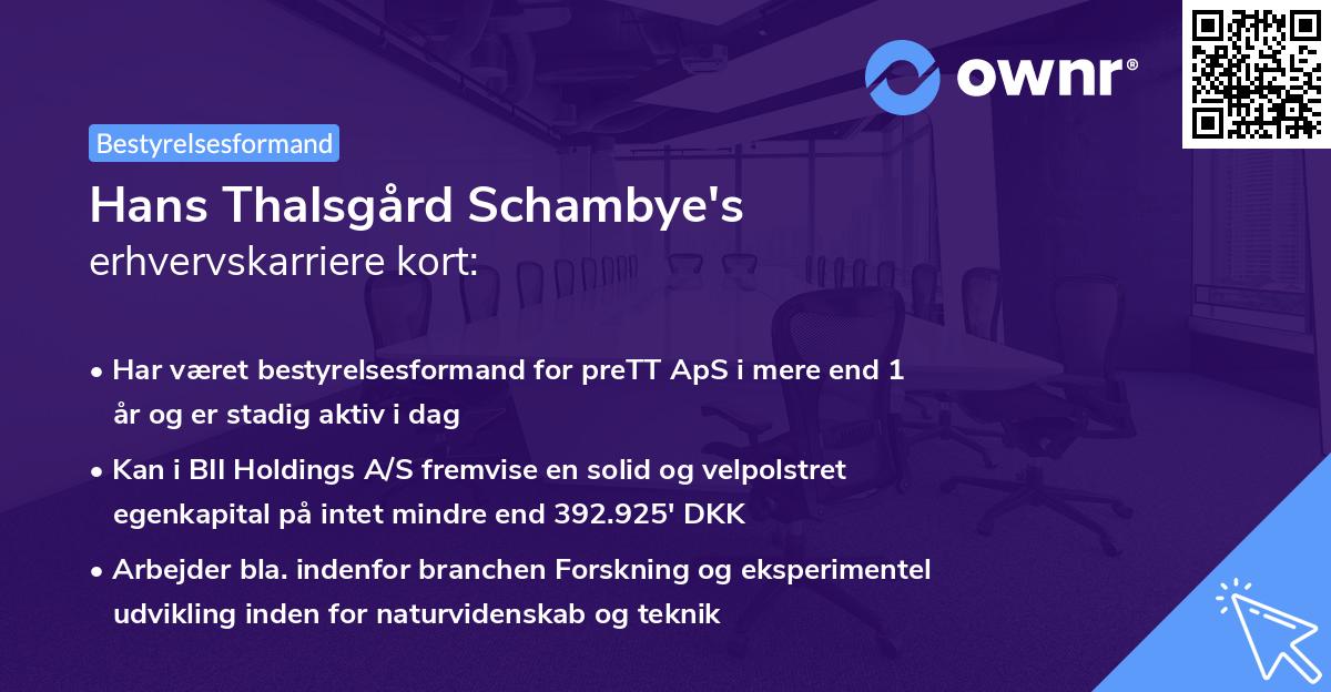 Hans Thalsgård Schambye's erhvervskarriere kort
