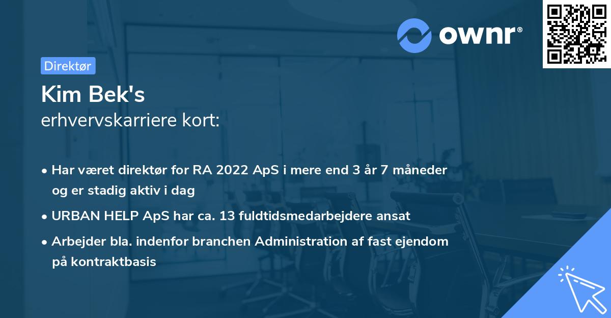 Kim Bek's erhvervskarriere kort