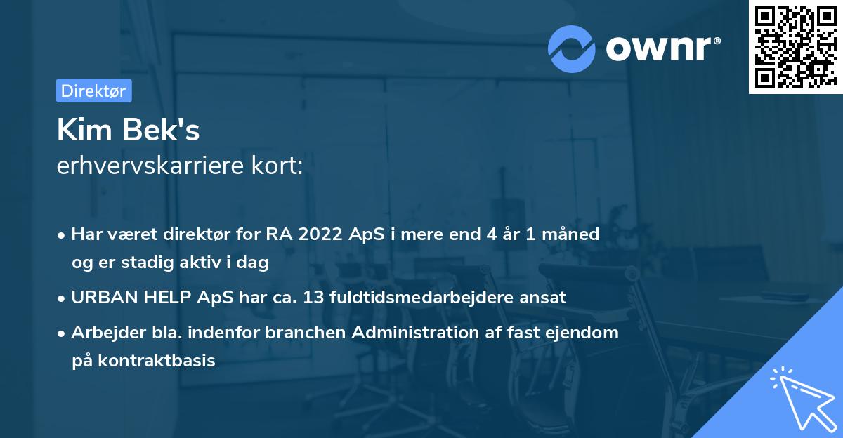 Kim Bek's erhvervskarriere kort