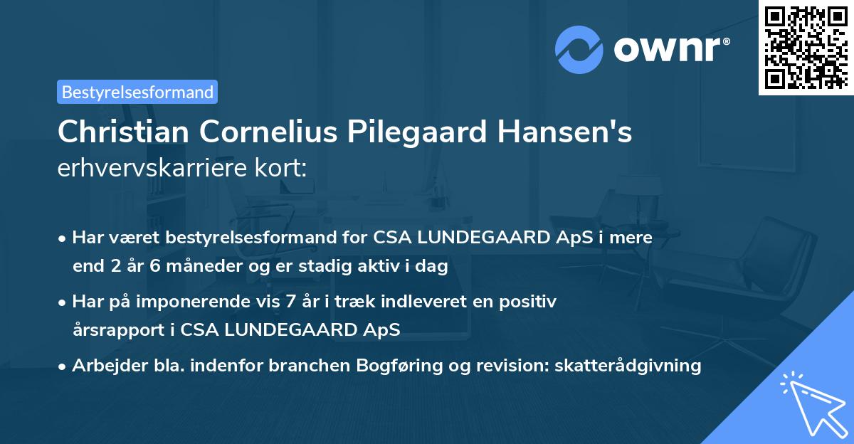 Christian Cornelius Pilegaard Hansen's erhvervskarriere kort