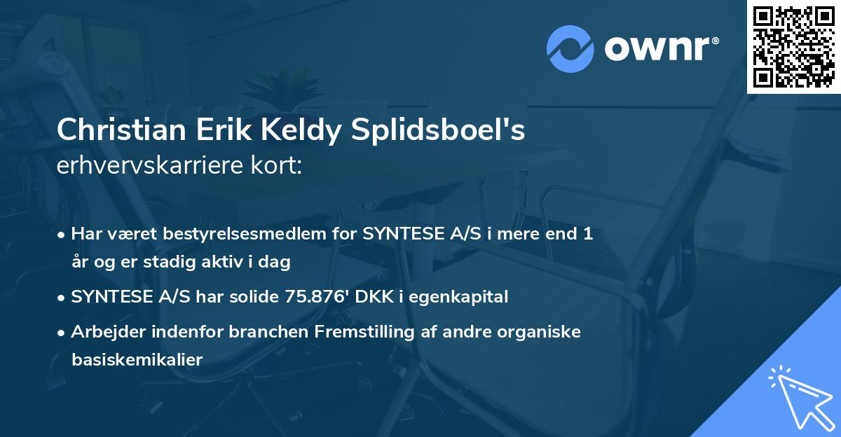 Christian Erik Keldy Splidsboel's erhvervskarriere kort