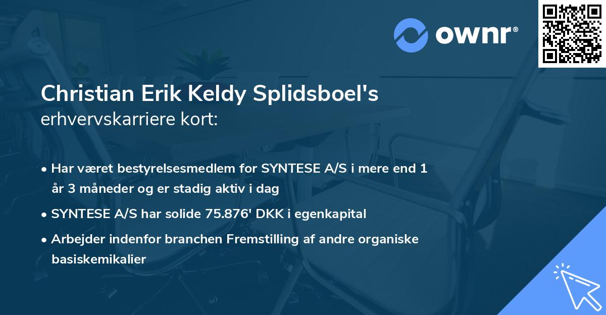 Christian Erik Keldy Splidsboel's erhvervskarriere kort