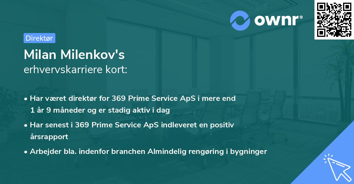 Milan Milenkov's erhvervskarriere kort