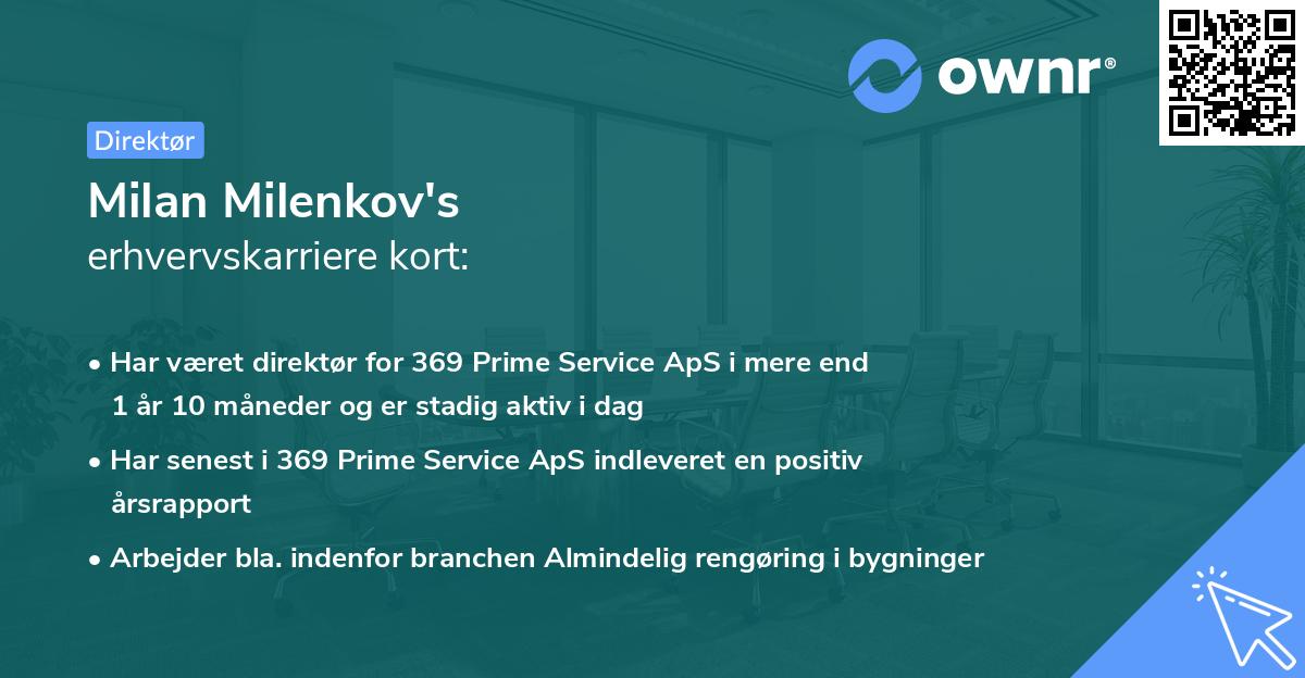 Milan Milenkov's erhvervskarriere kort
