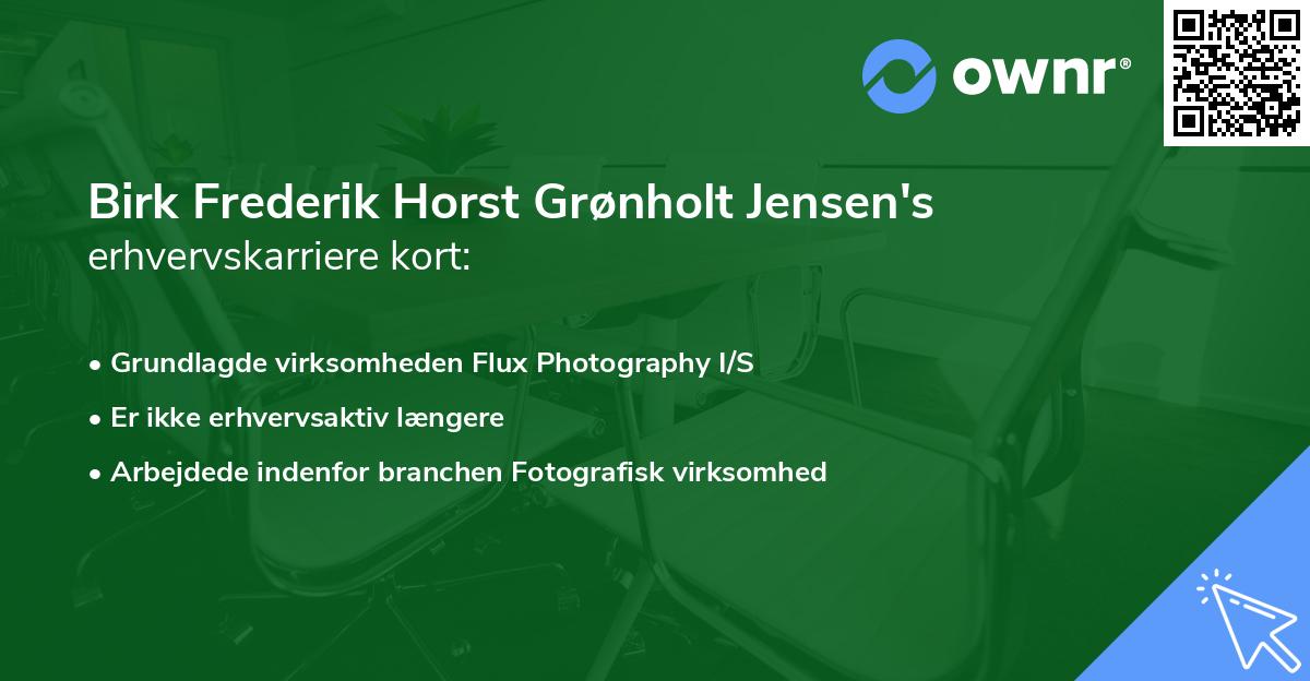 Birk Frederik Horst Grønholt Jensen's erhvervskarriere kort