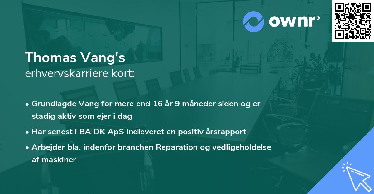 Thomas Vang's erhvervskarriere kort