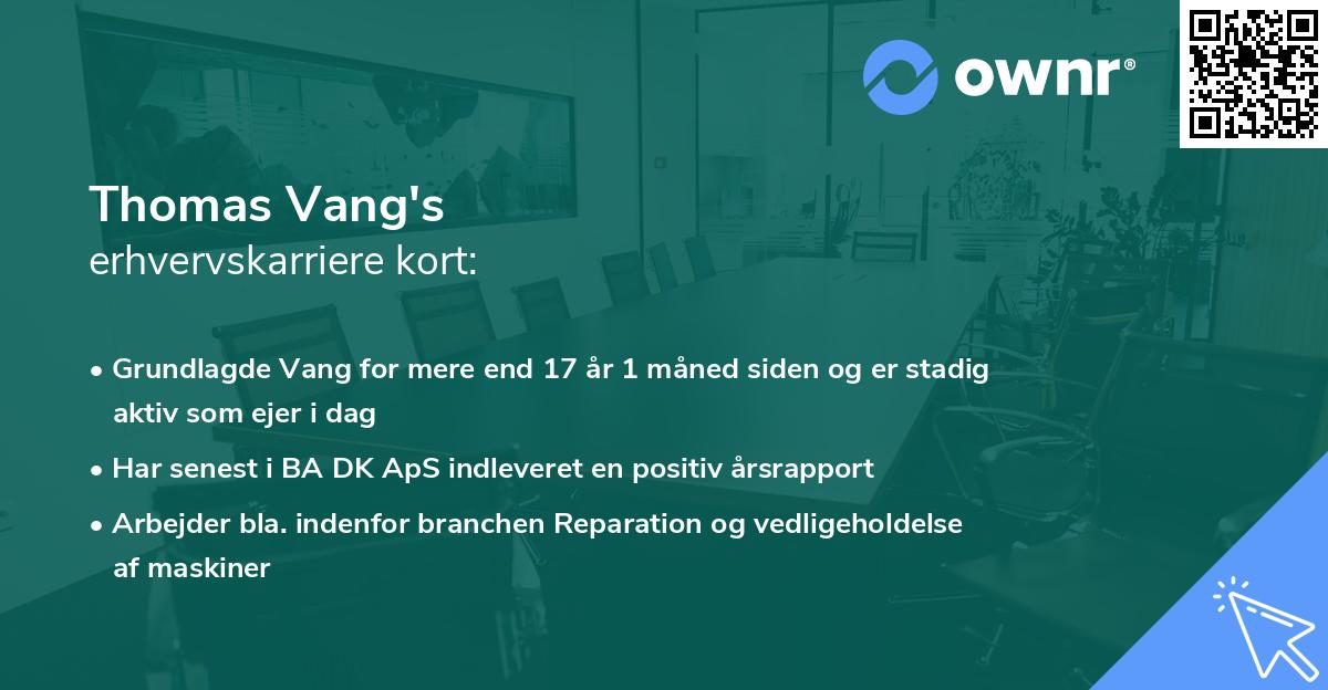 Thomas Vang's erhvervskarriere kort