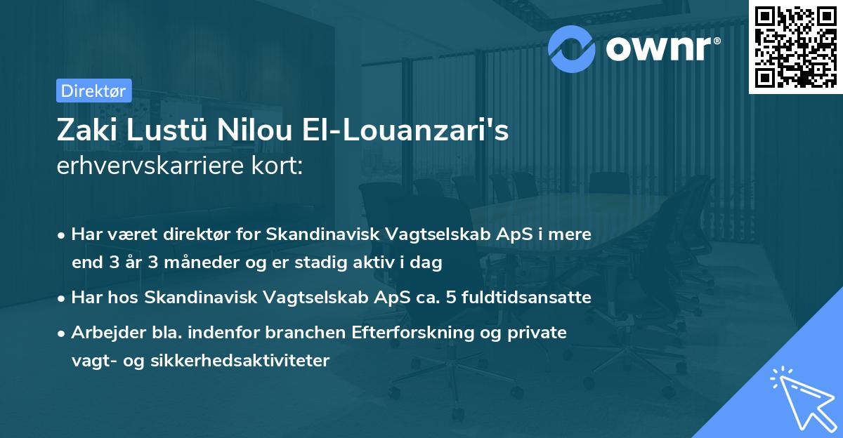 Zaki Lustü Nilou El-Louanzari's erhvervskarriere kort