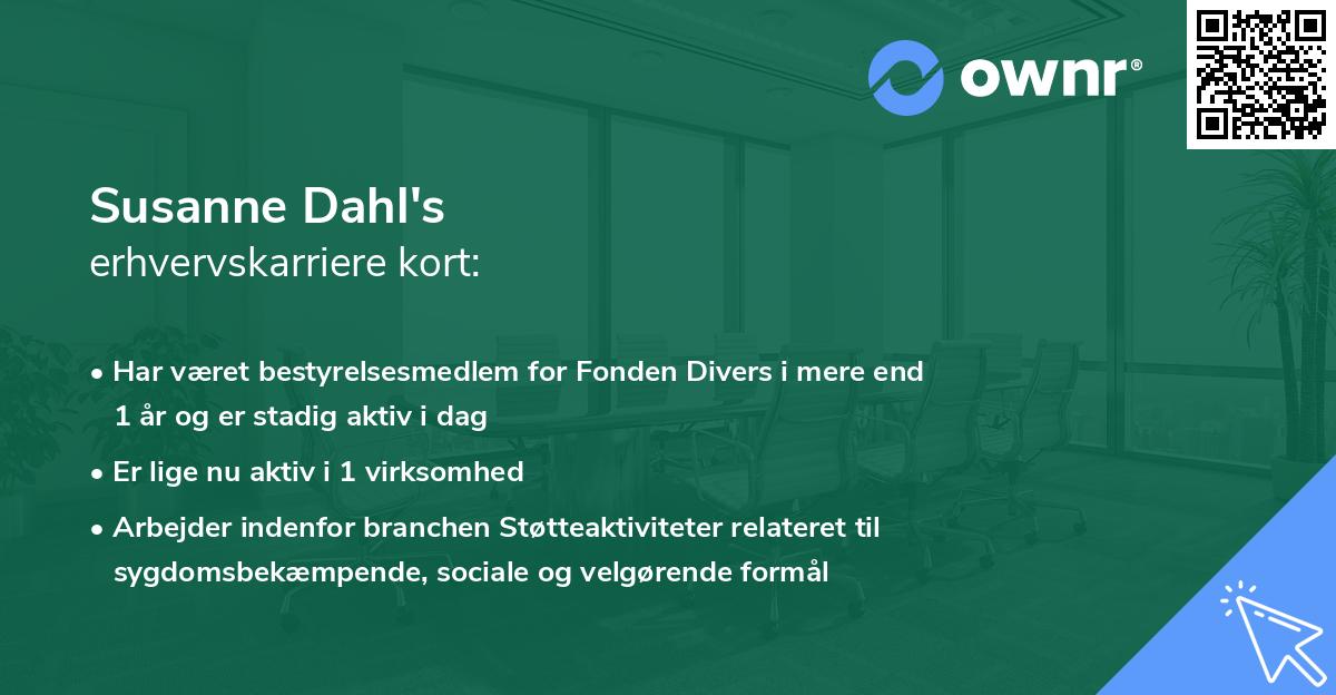 Susanne Dahl's erhvervskarriere kort