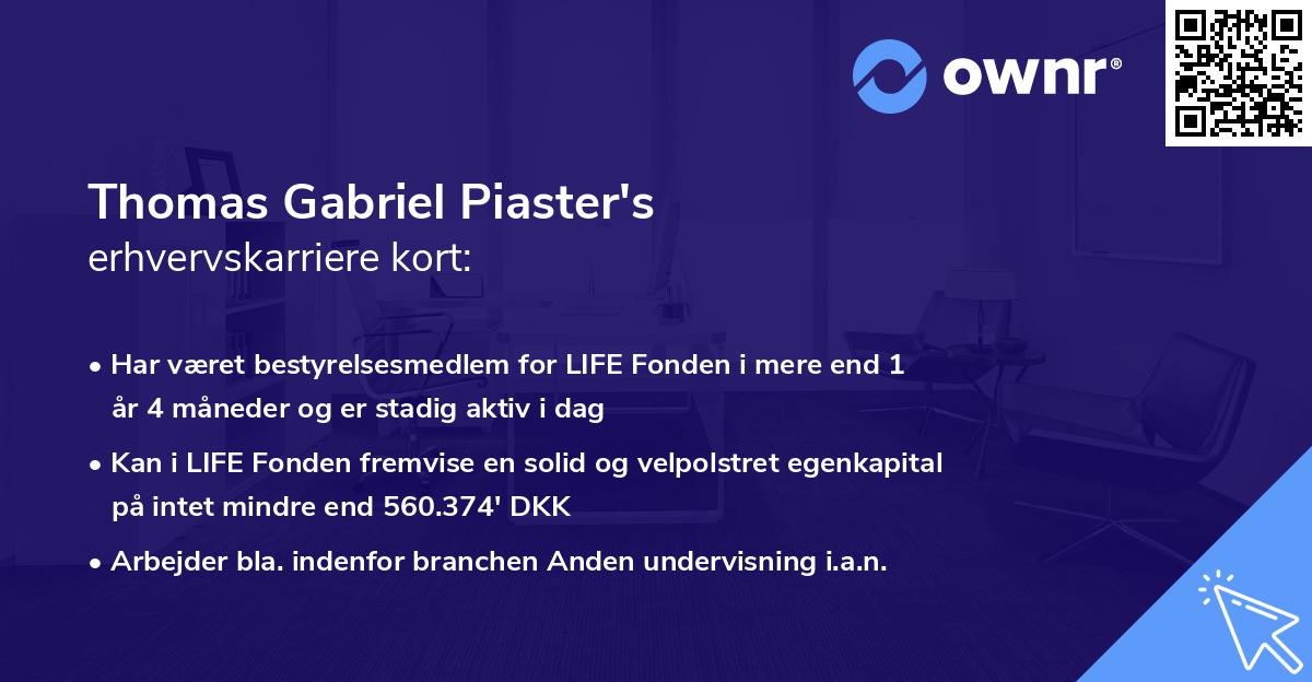 Thomas Gabriel Piaster's erhvervskarriere kort
