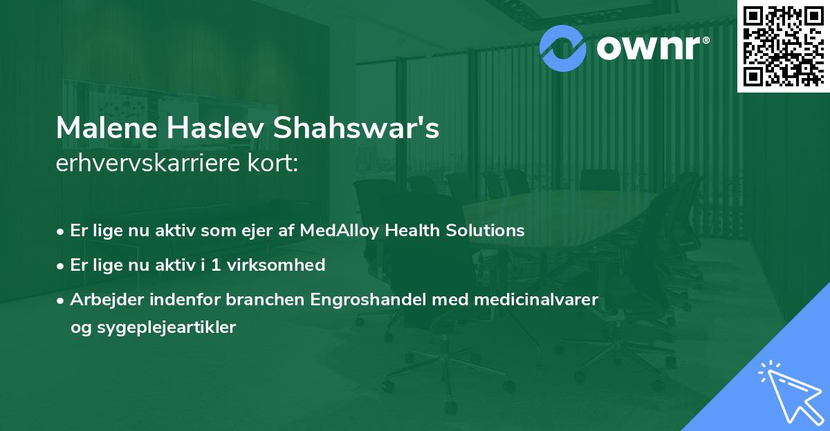 Malene Haslev Shahswar's erhvervskarriere kort
