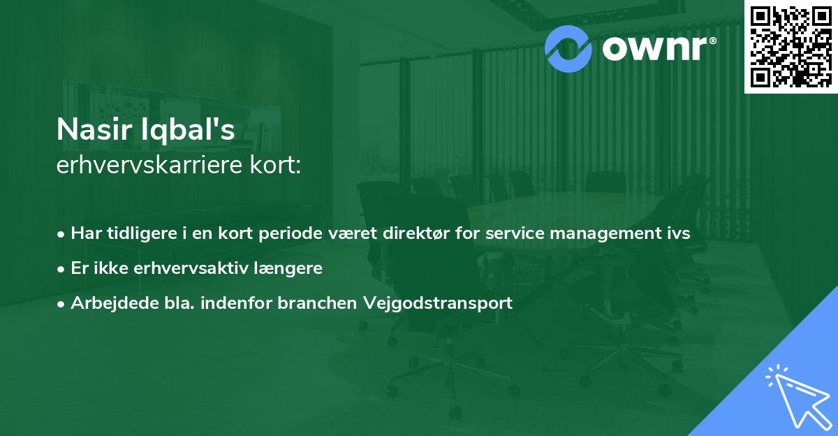 Nasir Iqbal's erhvervskarriere kort