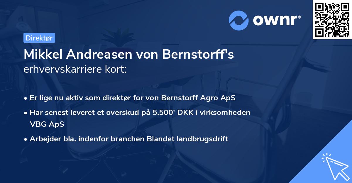 Mikkel Andreasen von Bernstorff's erhvervskarriere kort