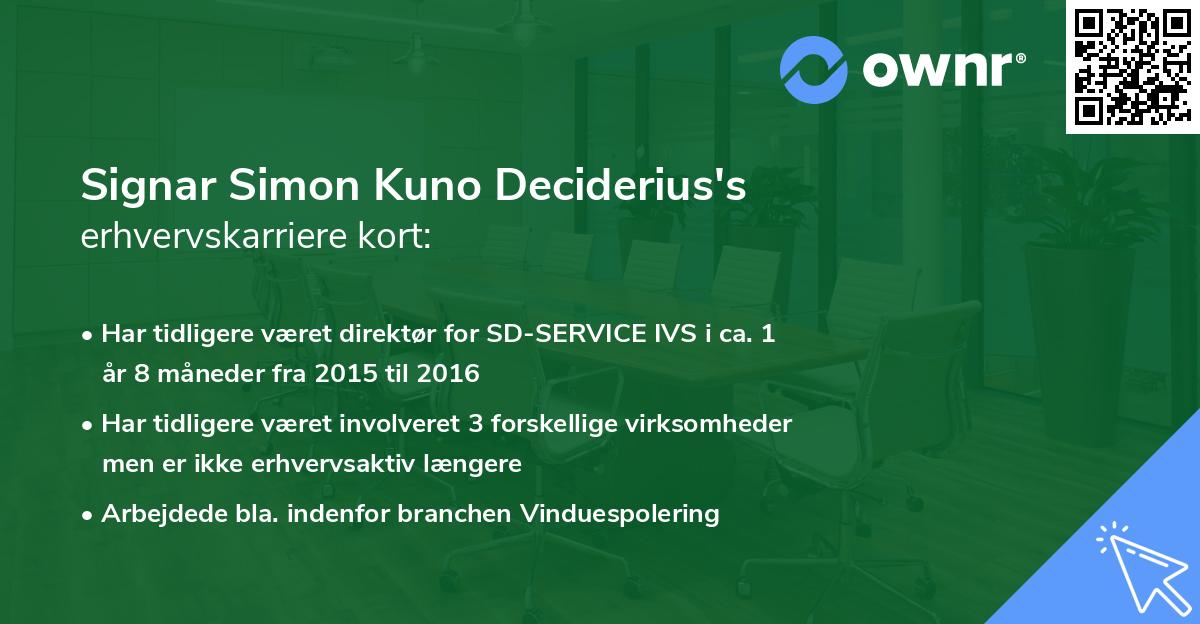 Signar Simon Kuno Deciderius's erhvervskarriere kort