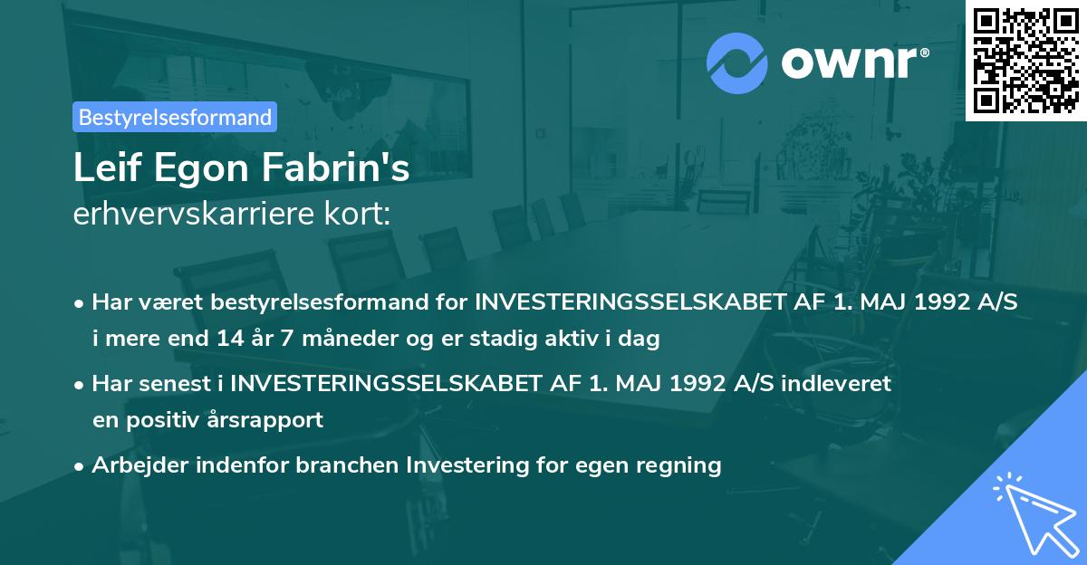 Leif Egon Fabrin's erhvervskarriere kort