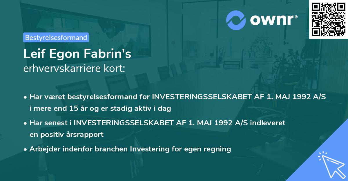 Leif Egon Fabrin's erhvervskarriere kort