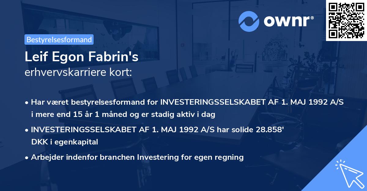 Leif Egon Fabrin's erhvervskarriere kort