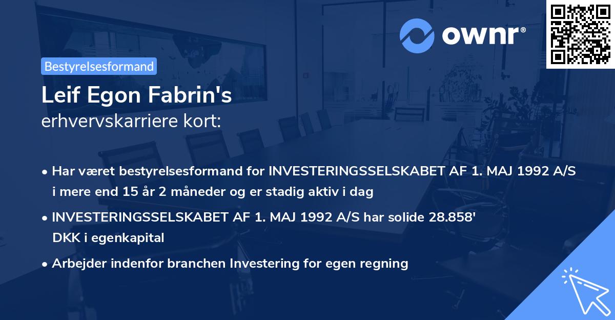 Leif Egon Fabrin's erhvervskarriere kort