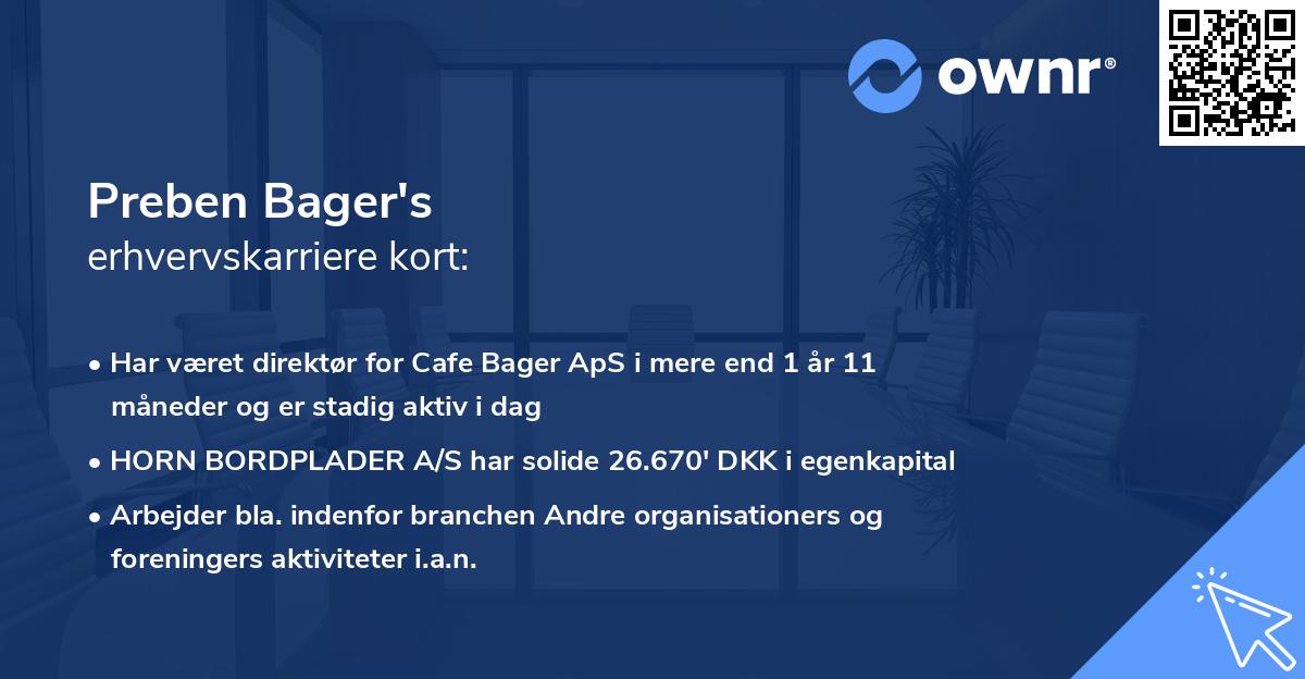 Preben Bager's erhvervskarriere kort