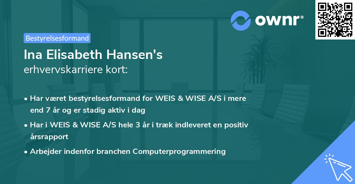 Ina Elisabeth Hansen's erhvervskarriere kort