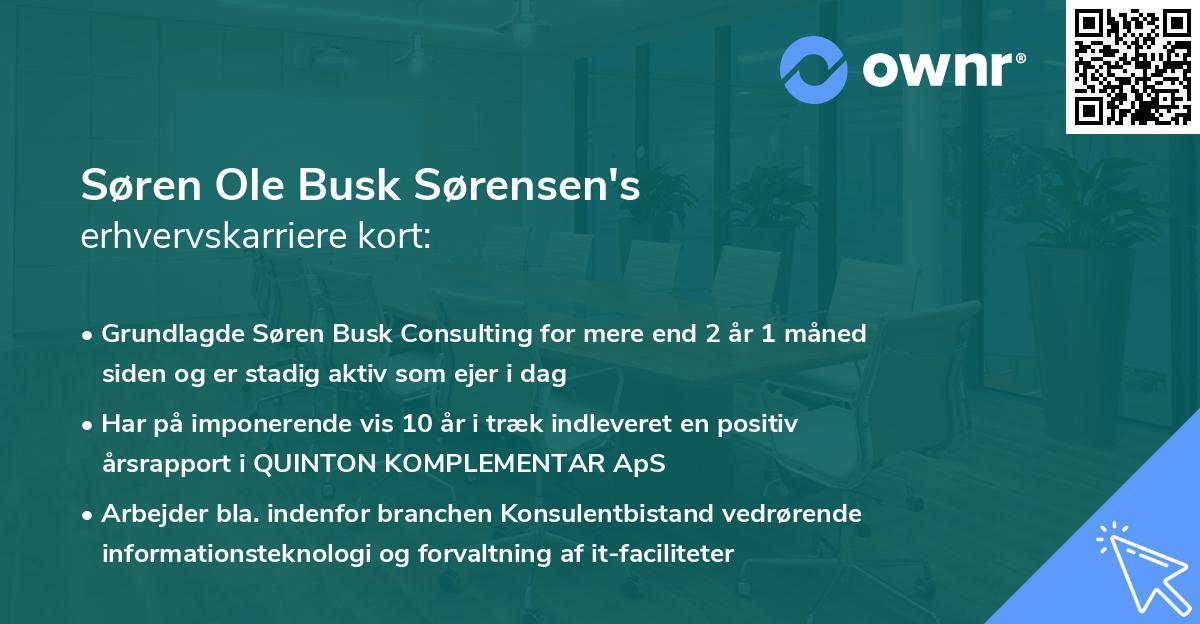 Søren Ole Busk Sørensen's erhvervskarriere kort