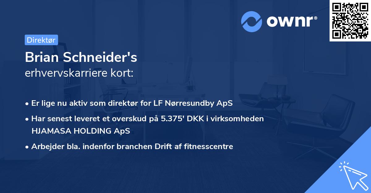 Brian Schneider's erhvervskarriere kort