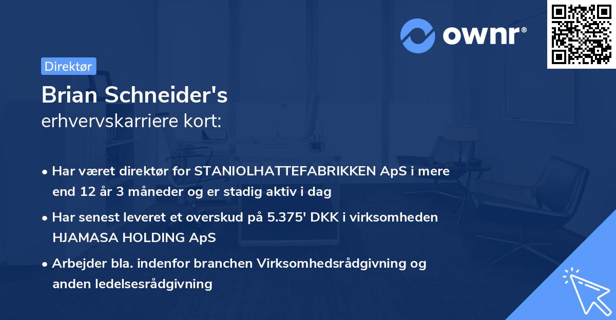 Brian Schneider's erhvervskarriere kort