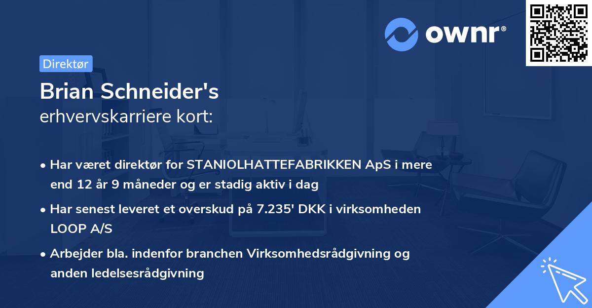 Brian Schneider's erhvervskarriere kort