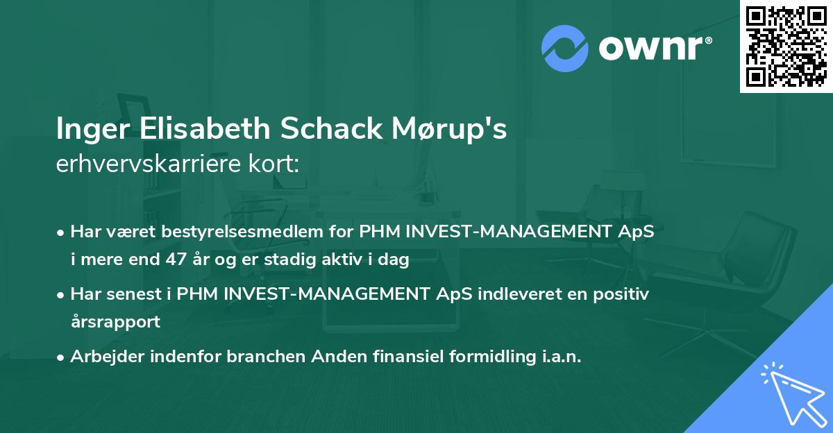Inger Elisabeth Schack Mørup's erhvervskarriere kort