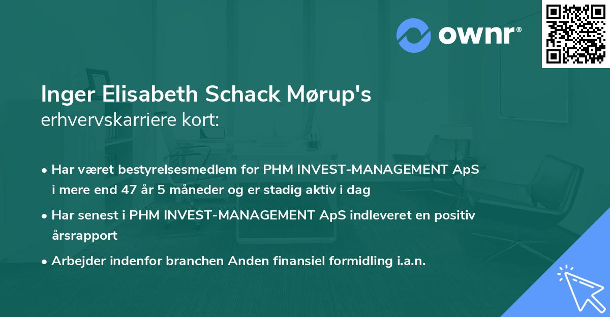 Inger Elisabeth Schack Mørup's erhvervskarriere kort