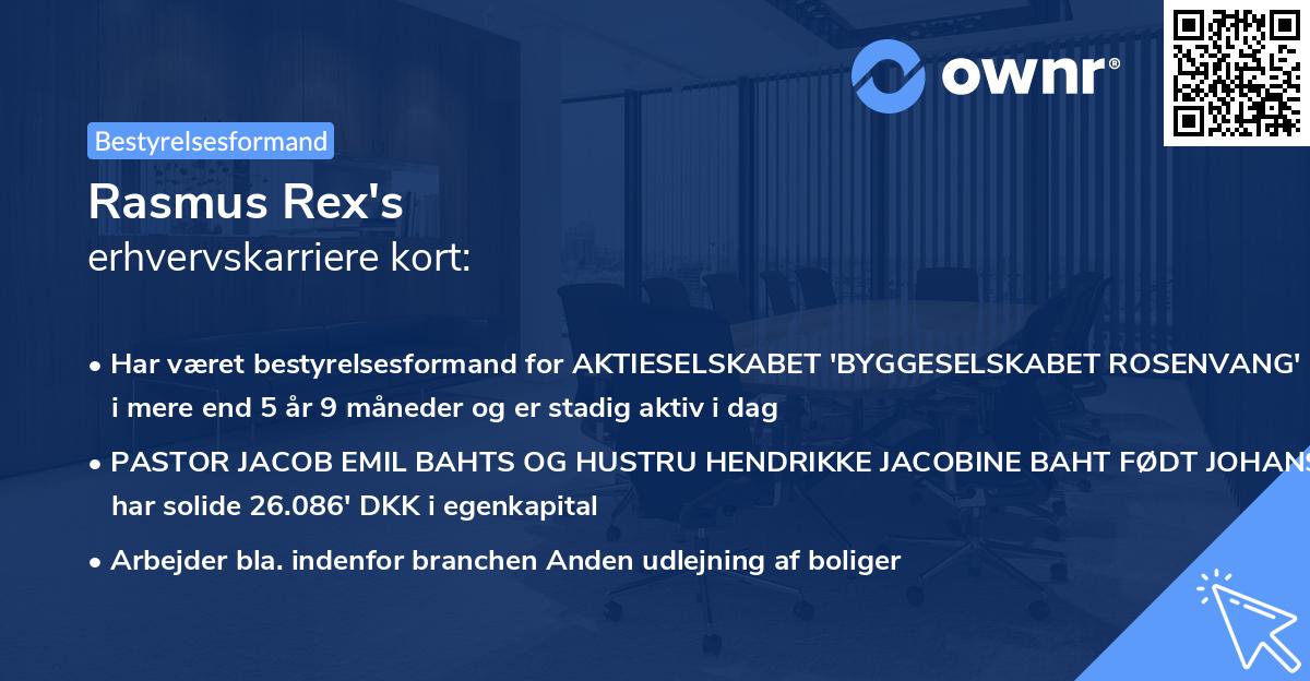 Rasmus Rex's erhvervskarriere kort